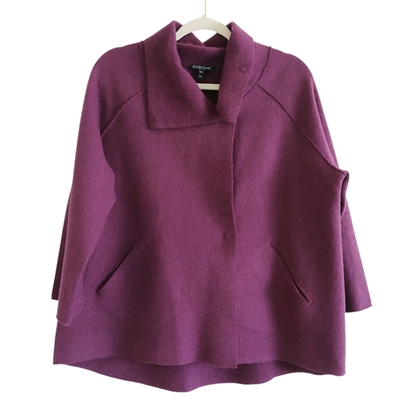 Eileen Fisher 100% Wool Cardigan Jacket Women's Medium Petite Purple 3/4 Sleeve - Picture 1 of 8